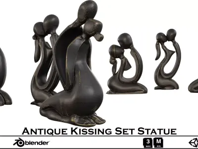Antique Kissing Set Statues - Abstract Bronze Couple Pack 3D model