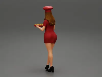 Chef woman carrying tray of Cupcakes 3D print model
