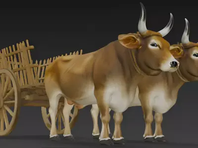 Ox Cart Bullock 3D Model 3D model