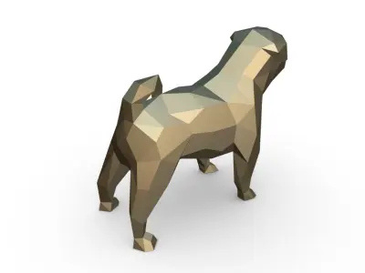 pug dog low poly 3D print model