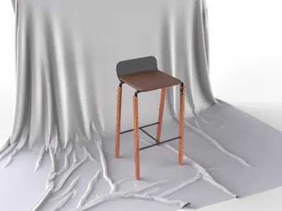 Scandinavian Bar stool With Leather Seat 3D model