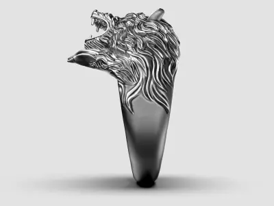 Men Ring With Angry Wolf 3D print model