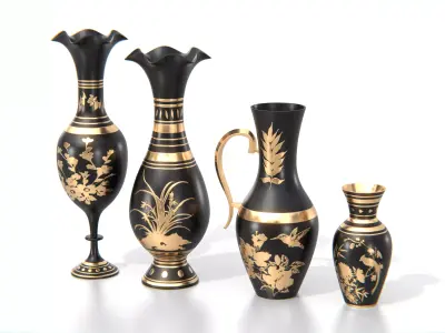 Black and Gold Decorative Vase Set Low-poly 3D model