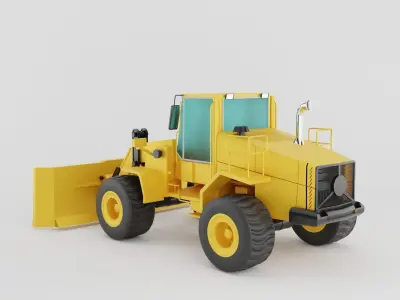 Motor grader of yellow color on white background Low-poly 3D model