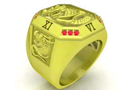 Luxury Dragon Roman Numeral Ring for Men  4049 3D print model
