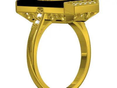 Unique Black Onyx Stone Art Deco Ring 2 3D print model