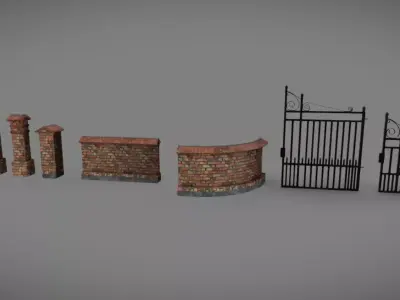 Brick Fences Low-poly 3D model