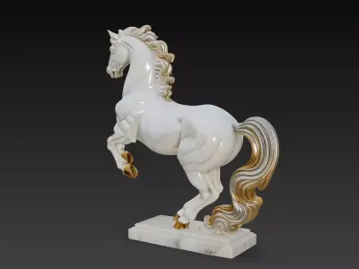 Majestic Marble Stallion - Elegant White and Gold Horse 3D Model 3D print model