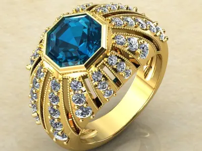 Octagon Bezel-Set Gem 8x8 Dome Ring 0216 3D print model