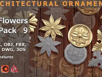 5 Flowers Ornamental Pack 9 3D model