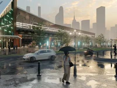 Multidiscipline Rail Station Design and Pedestrian Scene Low-poly 3D model