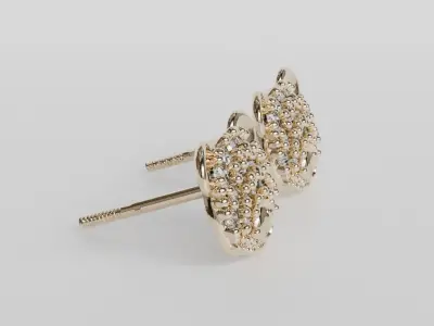 bear face diamond earrings 3D print model