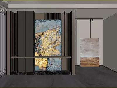 Luxury Foyer with Backlit Stone Art and Minimalist Console 3D model
