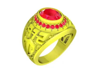 A7174 Oval Diamond Signet Ring For Men 3D print model