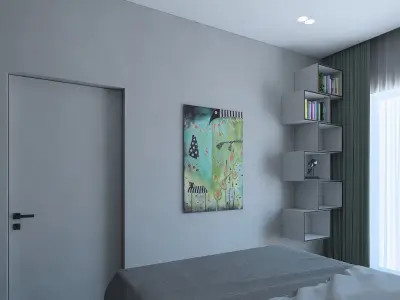 Extraordinary bedroom with a green wall 3D model