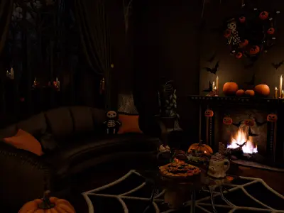 Halloween Living Room Blender Scene - NIGHT 3D model