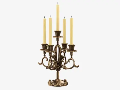 Candlestick with candles antique 05 3D model