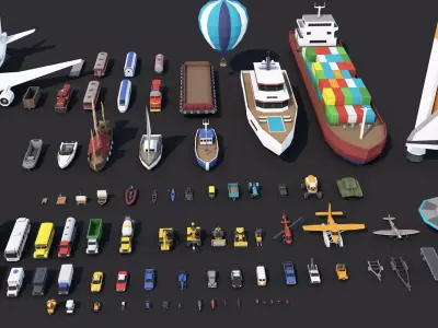 Low Poly Vehicles Pack Collection Low-poly 3D model