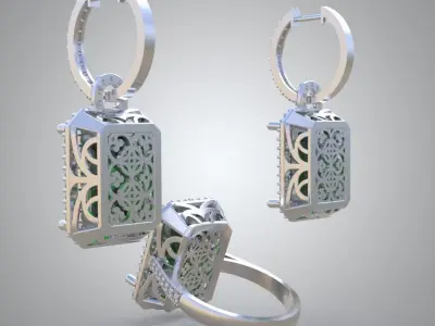 Ring and EarringSet 3D printable model 0075 3D Model Pack