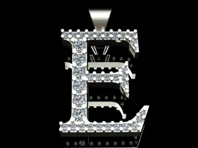 Letter E Diamond Golden Necklace 3D print model
