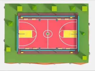 Cartoon Low Poly Basketball Court Low Low-poly 3D model