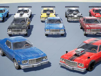 Muscle Car Pack for Unreal Engine 4 Low-poly 3D model