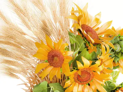 Beautiful bouquet yellow wild flowers wheat ears sunflower 607 3D model