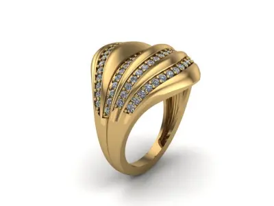 3D Model of Elegant Gold Ring with Stones  Ready for Casting 3D print model