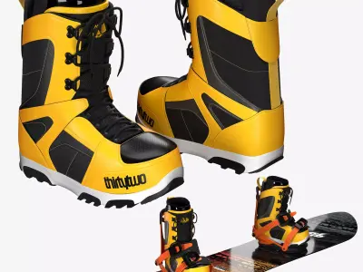 Snowboard Boots Bindings 3D model