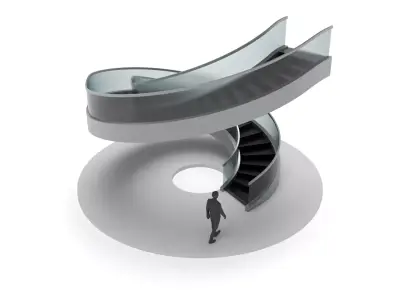 Spiral Stairs with Stringer Treads Railing Landing and Handrail 3D model