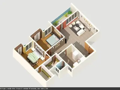 2BHK Apartment  3D model