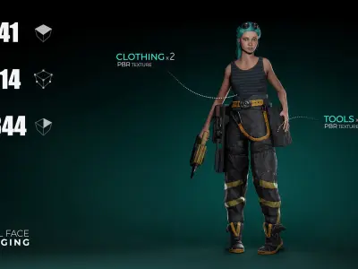 Engineer Girl game character Low-poly 3D model