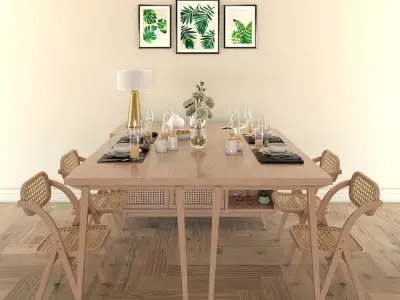 3D model living room sideboard - Space-saving -  table and chair 3D model