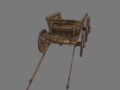 Wooden Cart Low-poly 3D model