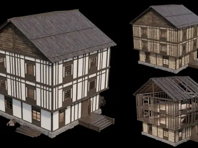 Medieval Village Pack 04 - 3 Assets - 4K Textures Game Ready Low-poly 3D model