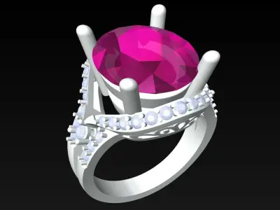 Oval stone ring - Womens  Rings - N415014 3D print model