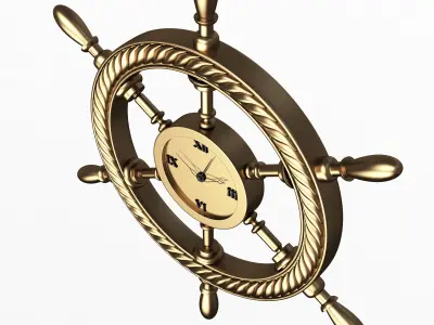 Handwheel Ship Clock 08 Gold Low-poly 3D model