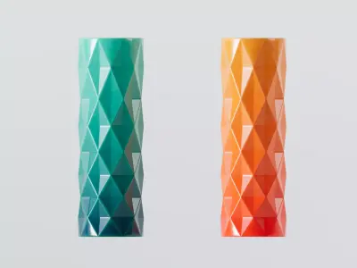 Vase with geometric pattern in orange and turquoise 3D model