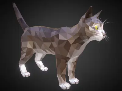 Cat Grey  Animal Low Polygon Art Farm Animal Low-poly 3D model
