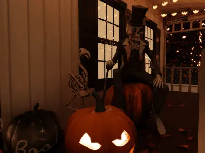 Halloween Porch Blender Scene - NIGHT 3D model