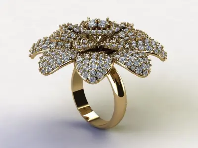 new flower ring design concept with diamond or gem R52 3D model