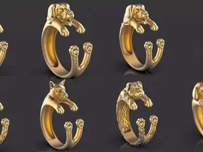 Ring Dog Pack 3D  model  Silver Gold Print 3D print model