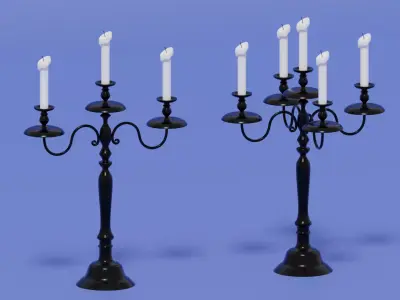 Vintage Candlestick With Candles 1 3D model