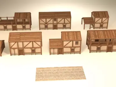 Medieval houses pack Low-poly 3D model