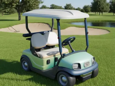 Golf Cart Classic 2-Seater Golf Buggy Lush Green Course Low-poly 3D model