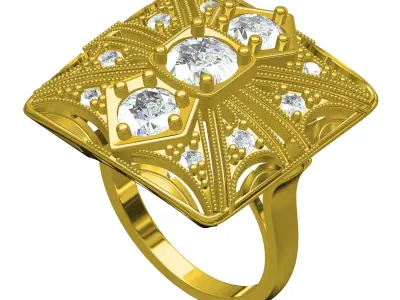 Antique Round Diamond Art Deco Ring 3D print model