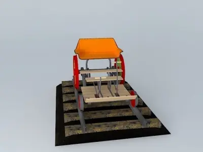 Draisine wooden carriage on tracks Free 3D model