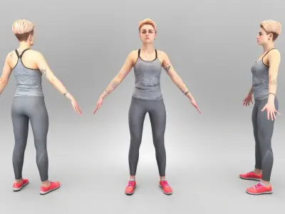 Sporty woman in grey outfit ready for animation 412 Low-poly 3D model