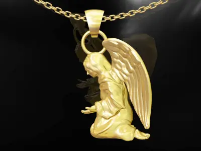 Angel Medallion Statue Sculpture pendant jewelry gold 3D print model
