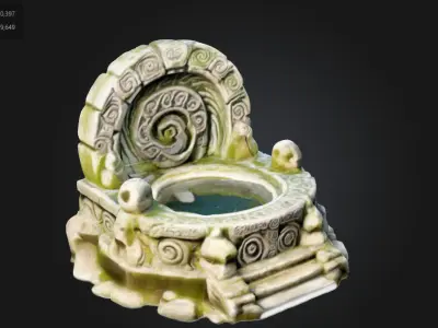 Stylized Ancient Stone Fountain Game Asset 3D model